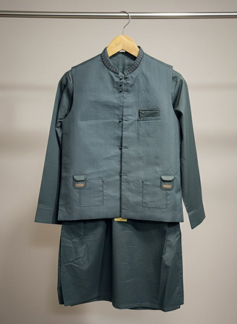 Boys Traditional Kurta with Embroidered Vest | Sizes 24β30