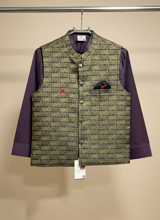 Boys Traditional Kurta with Embroidered Vest | Sizes 24–28