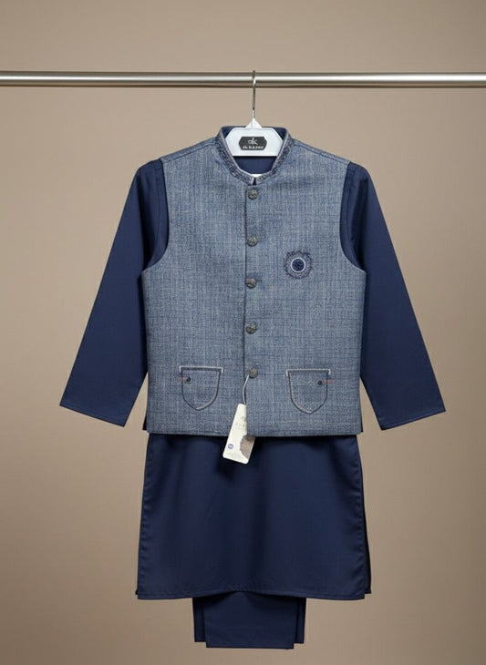 Boys Traditional Kurta with Embroidered Vest | Sizes 24–30